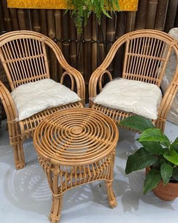Natural 3 piece Cane Table and Chair set
